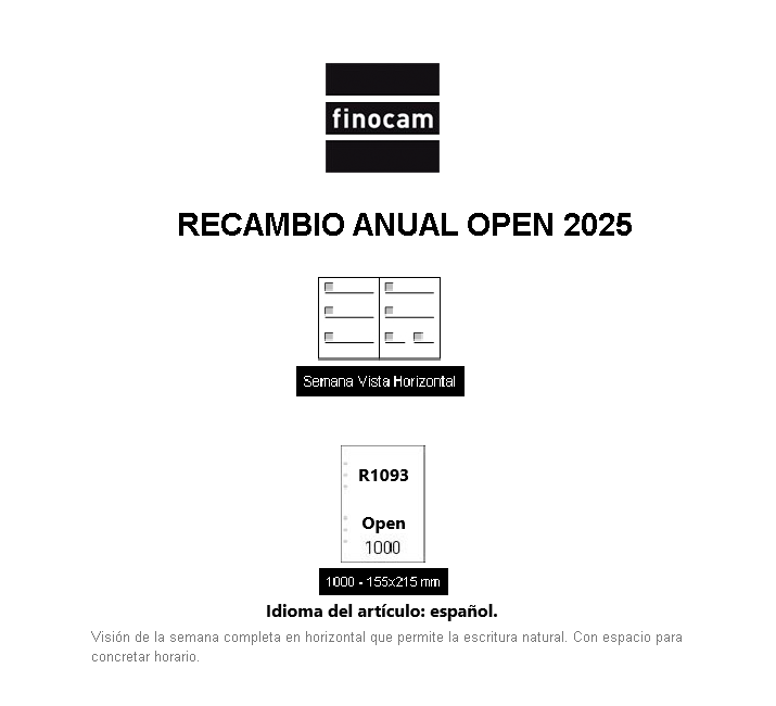 RECAMBIO AGENDA ANUAL OPEN 1000 2025 FINOCAM SEMANA VISTA HTAL. CASTELLANO R1093